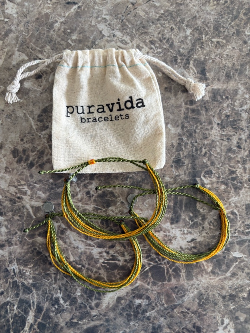 Pura Vida Green & Yellow Bracelets - Set of 3 with pouch
